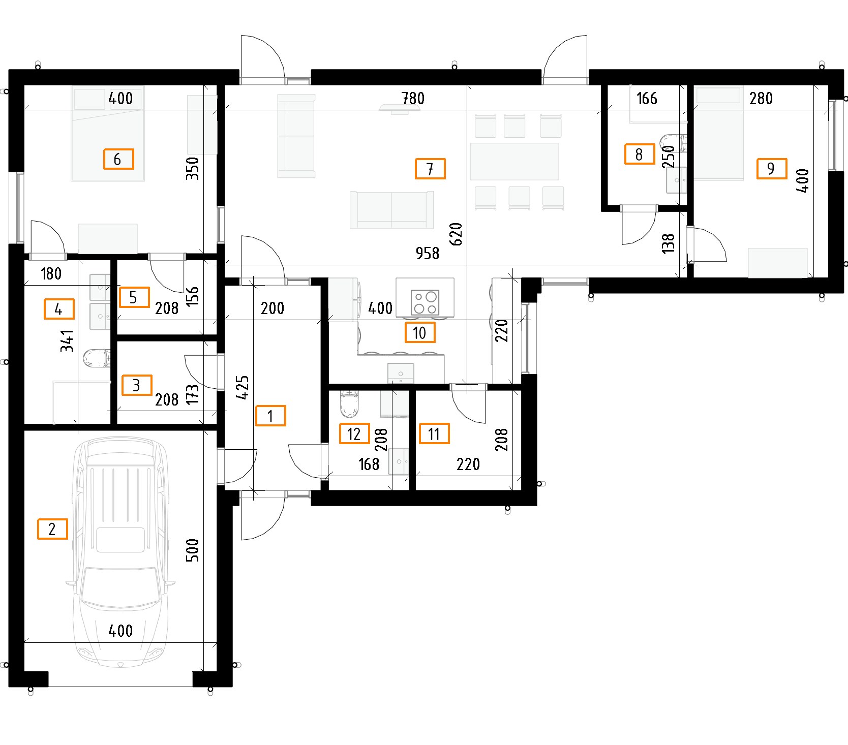Projekt domu 331 Amfilada-1 – rzut kondygnacji 1