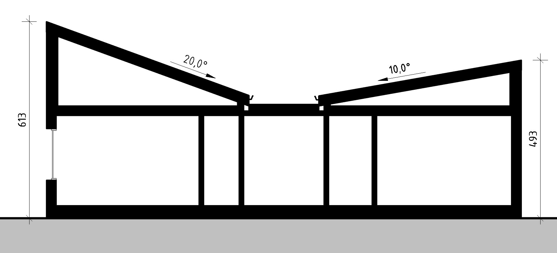 Projekt domu 329 Connected boxes-1 – przekrój poprzeczny 1