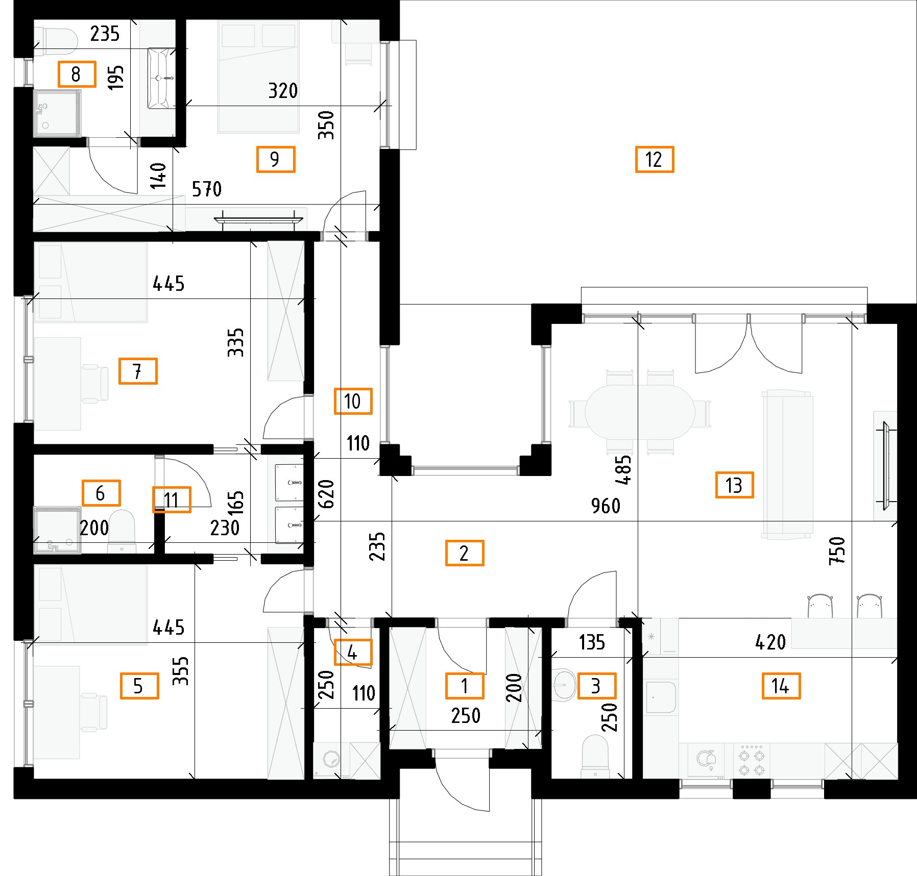 Projekt domu 329 Connected boxes-1 – rzut kondygnacji 1